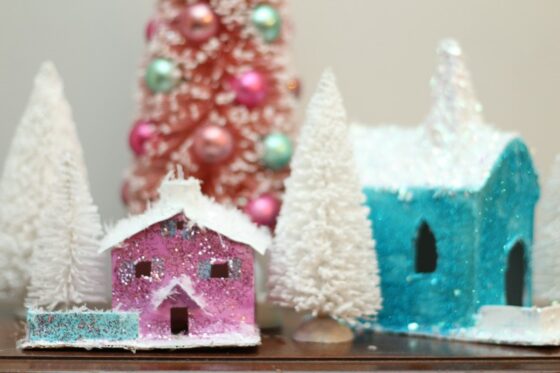 Vintage Glitter House Ornament with Template