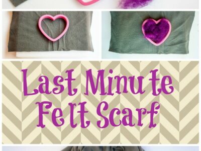 Learn to make this last minute felt scarf. It is super easy, fast, and completely no sew. All you need is some fleece, wool roving, and a cookie cutter.