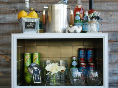 Gold Tiled Bar Cart