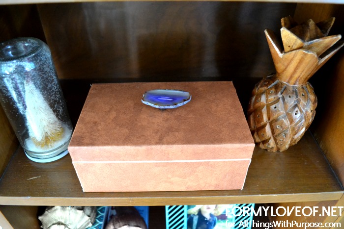 leather wrapped box with agate slive knob