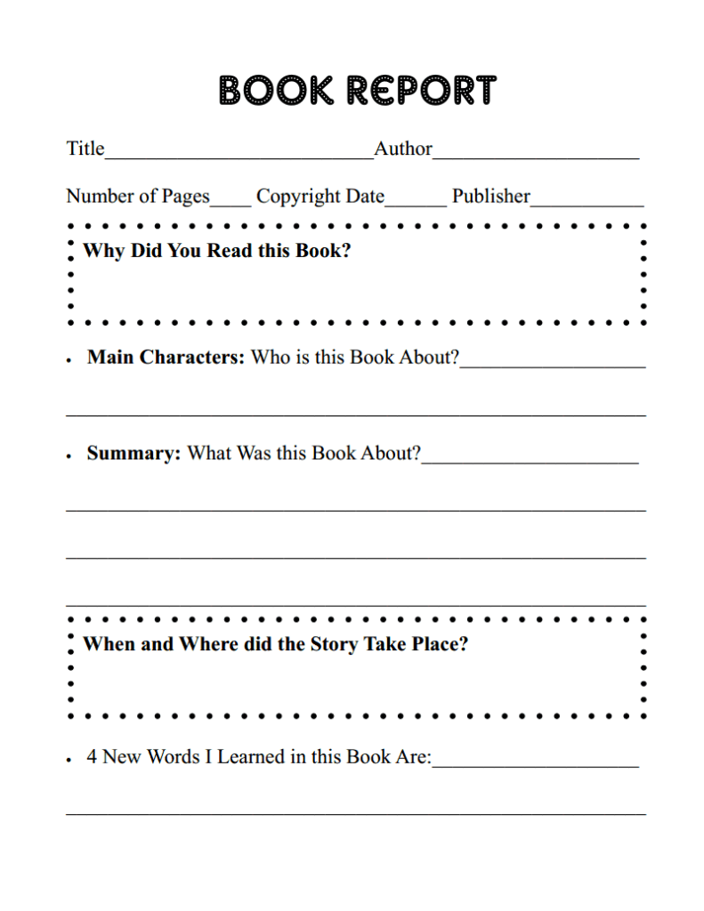 Printable Book Report Page