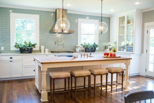 fixer upper kitchen season 3 - blue green subway tile