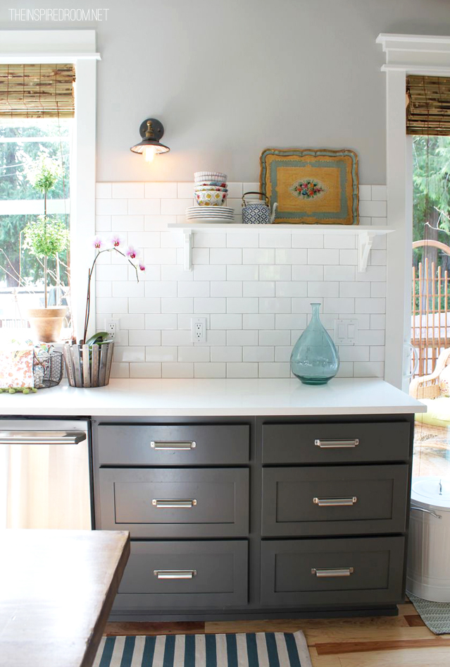 kitchen makeover - subway tile and espresso cabinets