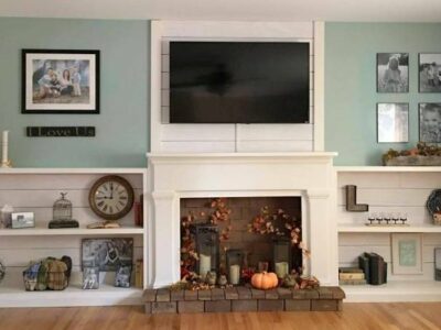 Faux Shiplap Fireplace and Custom Shelves 3