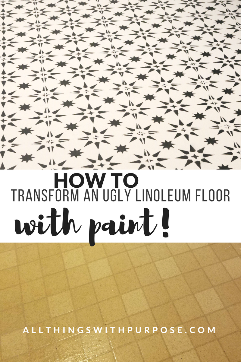 DIY Stenciled Floor Over Ugly Linoleum 