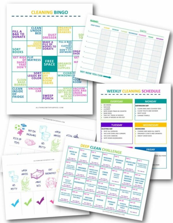 Cleaning and Chore Charts (DIGITAL DOWNLOAD) All Things with Purpose Sarah Lemp